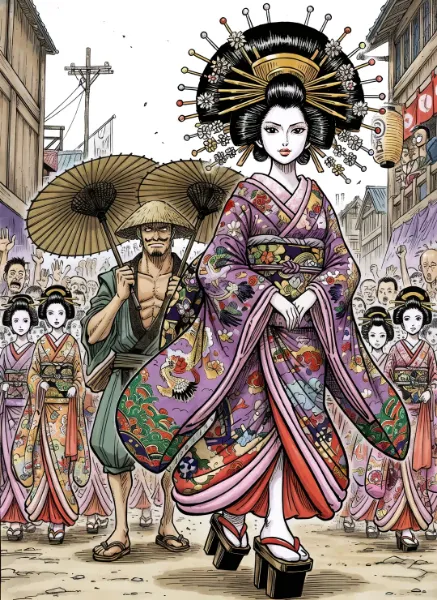 花魁の華麗なる夜街行列