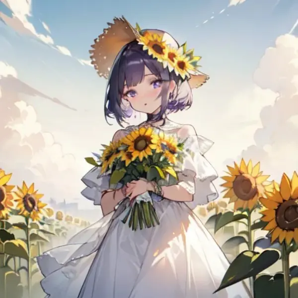 向日葵畑と紫陽花少女(擬人化)