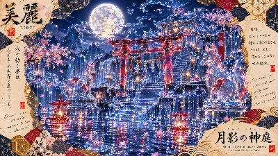 月影の水鏡に輝く水晶の守護狐