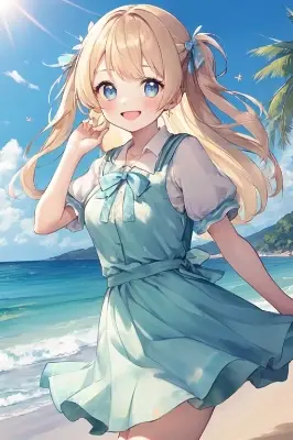 海辺の制服幼女