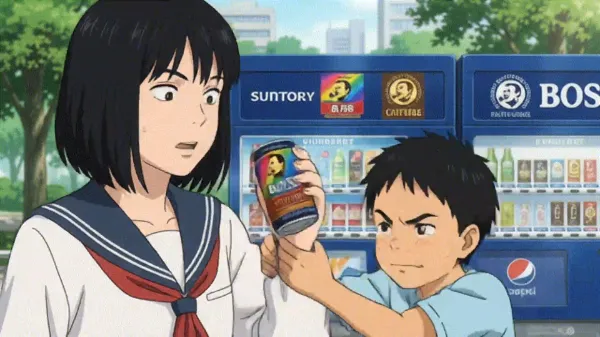 姉の缶コーヒーを奪う弟　GIF