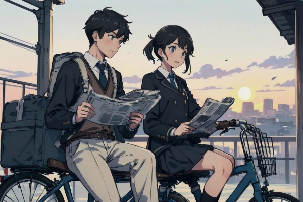 新聞配達のバイトの合間に