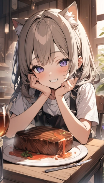 猫耳少女がステーキ作ってみた