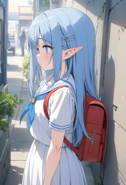 路地に佇む青髪のエルフ少女