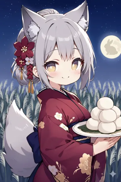 お月見をする狼少女