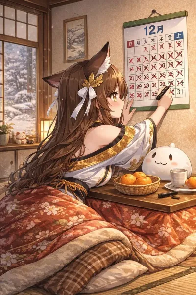 大晦日にまとめてカレンダーにチェックを入れる系狐耳女子