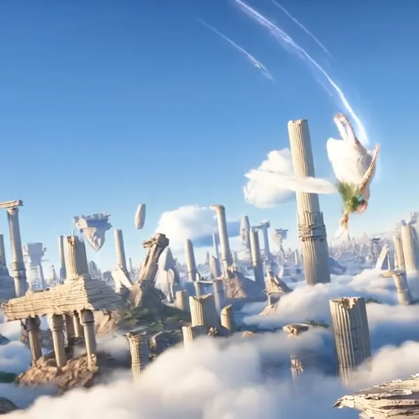 動画・空中遺跡を飛ぶエンジェル