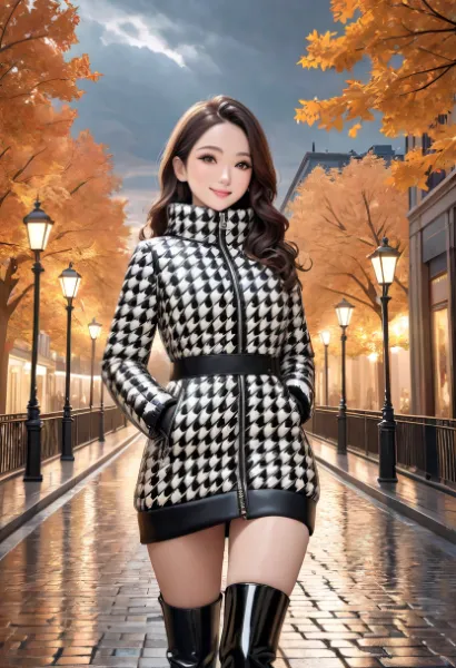 千鳥格子柄のアウター