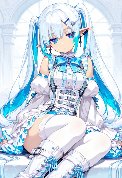 氷の宮殿に佇む青髪の妖精姫