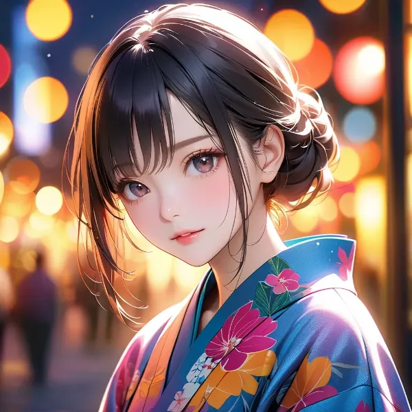 夜祭りの浴衣少女