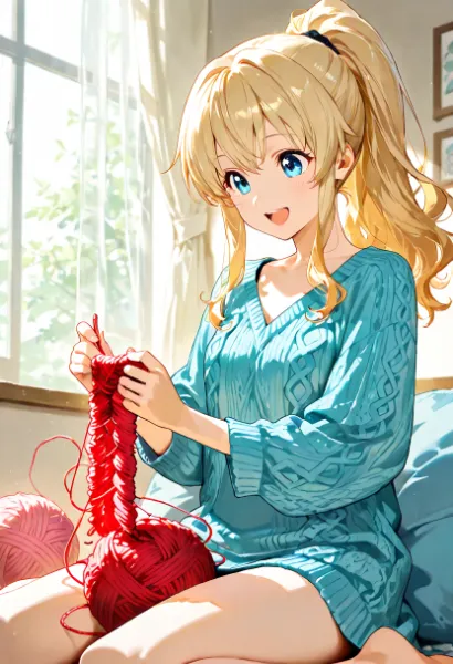 赤い糸が紡ぐ少女の優しい午後