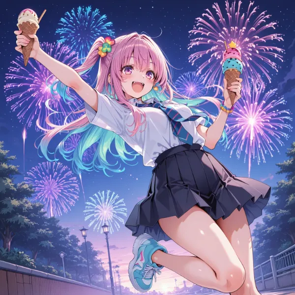 花火とアイスの夏夜