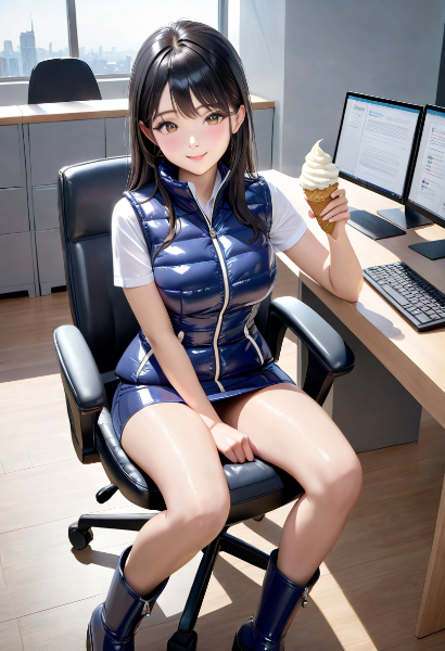 ソフトクリームを食べるOLさん