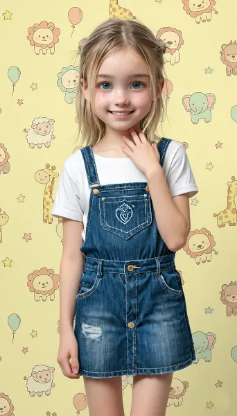 デニムオーバーオールとシンプルTシャツのコーデ