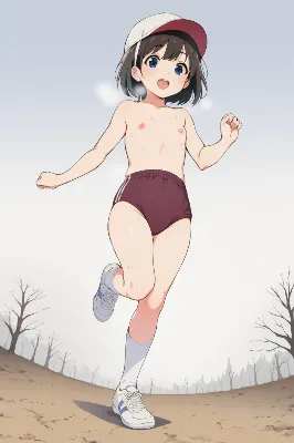 裸ブルマ+赤白帽(靴あり)