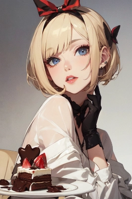 金髪ボブ子　ケーキ