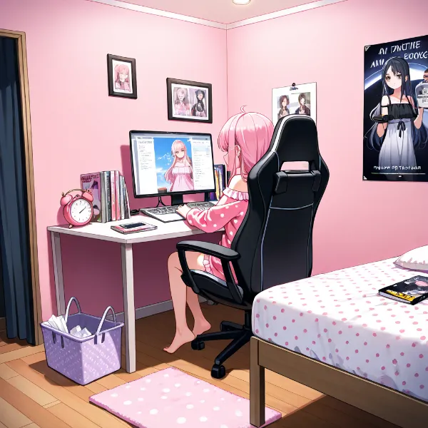 ピンク部屋のクリエイター少女