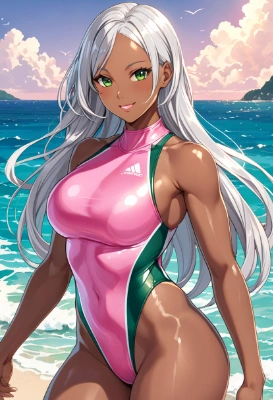 褐色競泳水着娘