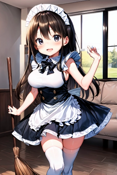 「床掃きますので～　ご主人さまそこどいてくださ～い」