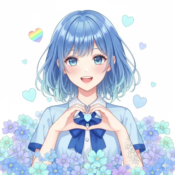 青い花畑のハートな瞬間