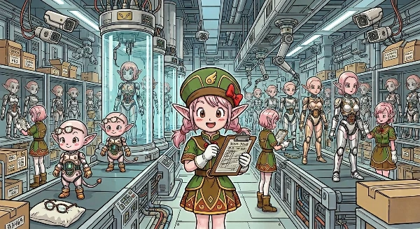 エル子ちゃん工場を監視するエル子ちゃん