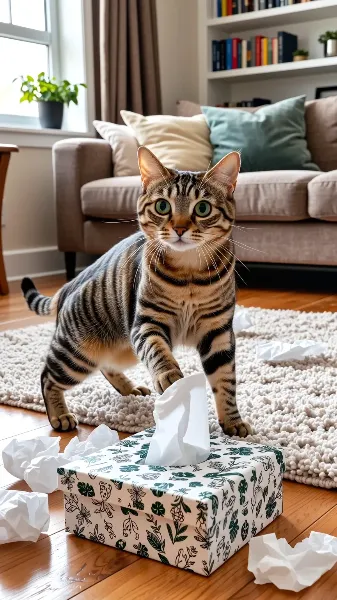 イタズラがバレて固まる猫