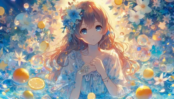レモンの泉で祈る花冠の少女