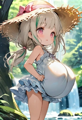 麦わら帽子の超爆乳少女
