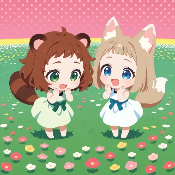 コン子とポン子・お花畑