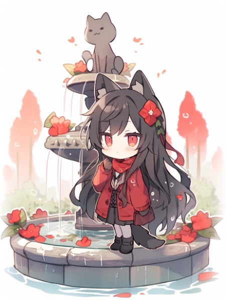 噴水と猫と少女