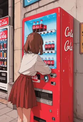 放課後の赤い自販機で迷う少女