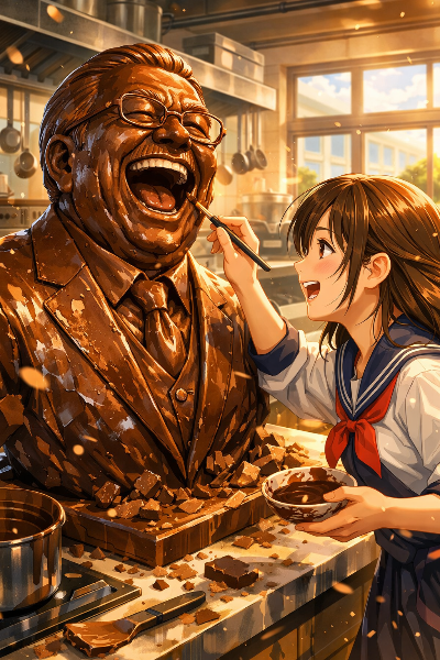 校長超絶好調チョコ彫刻