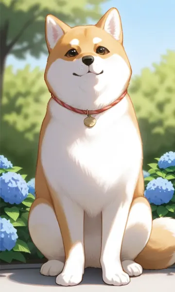 イッヌと紫陽花