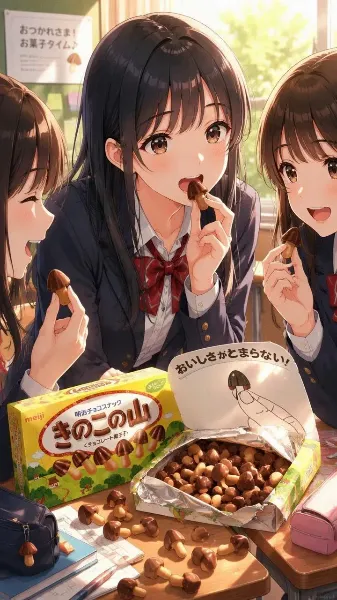 きのこの山で笑顔がはじける放課後
