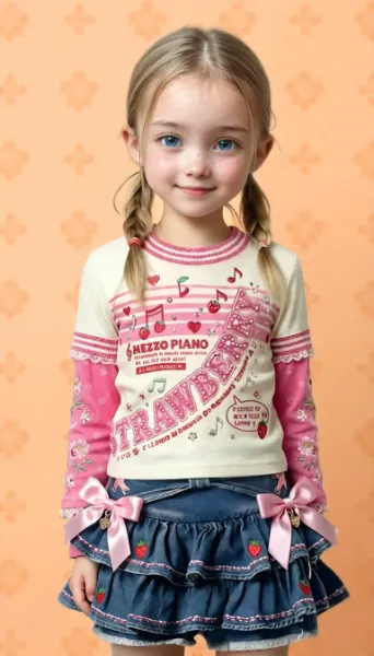 イチゴ柄ロンTのスイーツコーデ