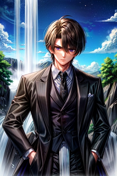 滝と夜空と黒髪短髪男性・その2（5枚）