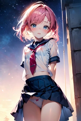 ピンク髪制服美女