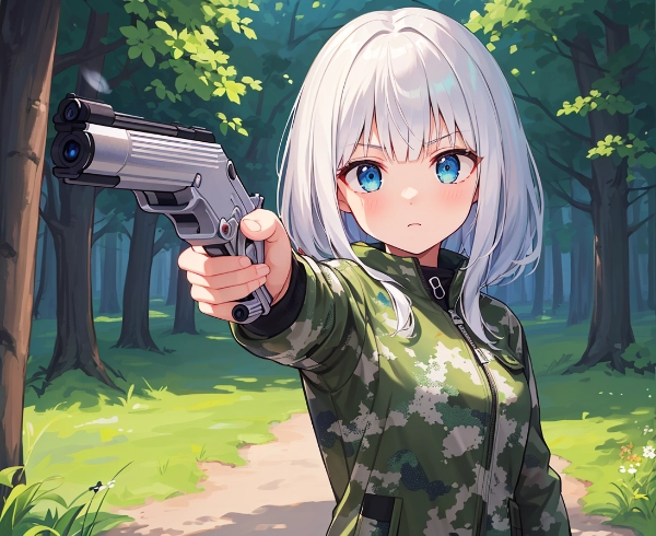 拳銃を構える少女