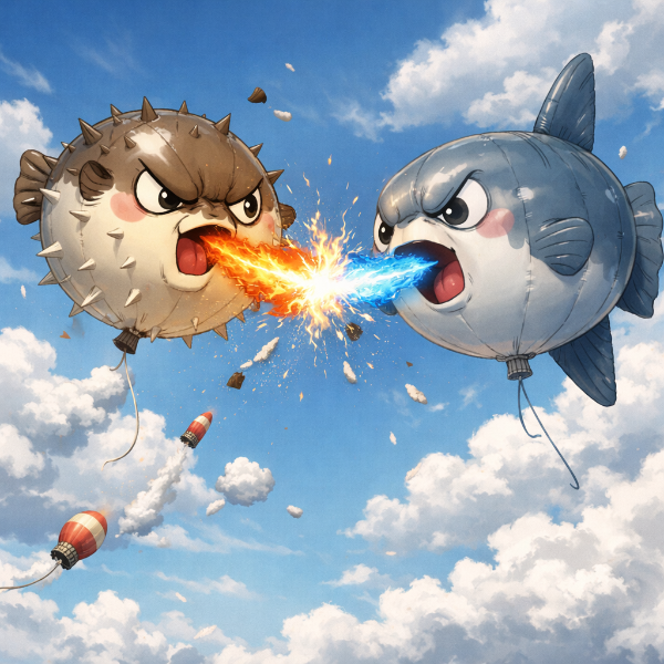 さあ、どちらの風船が勝つのでしょうか！