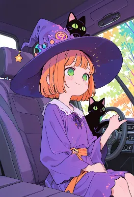 魔女と黒猫の秋のドライブ