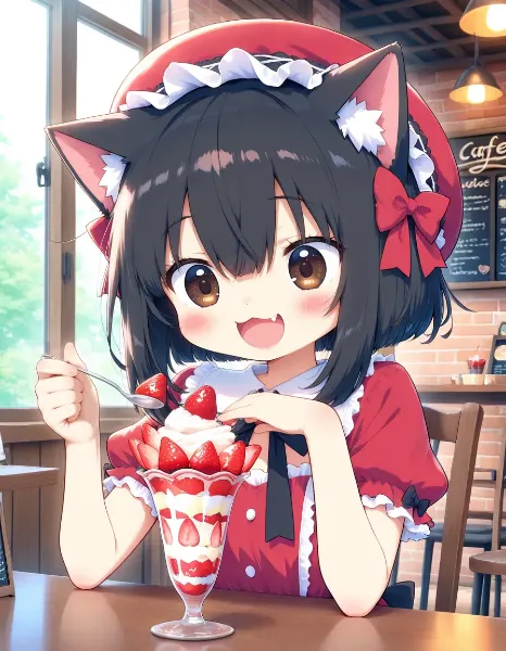 イチゴ🍓パフェたべるニャ♪