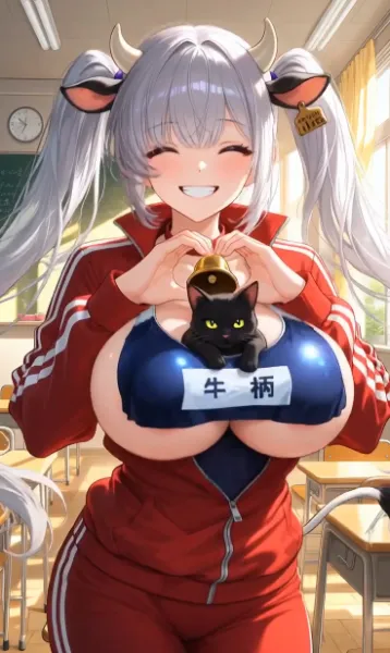 ジャージの下に水着を着てきた牛柄さん