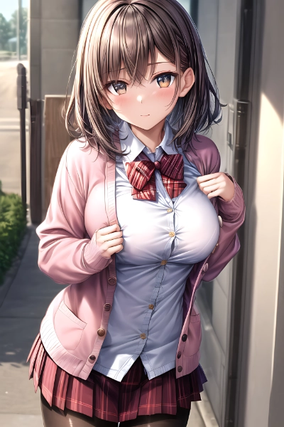 萌え袖の学生服女の子