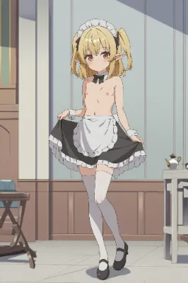 トップレスメイドな金髪エルフさん
