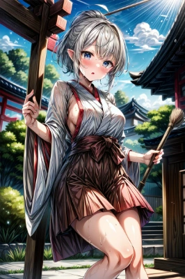 エルフ巫女と箒
