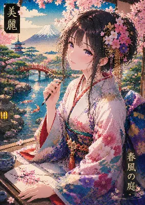 春風の庭で富士を彩る少女