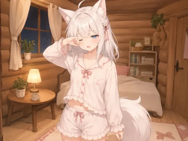 星明かりのログハウスで眠る白狐