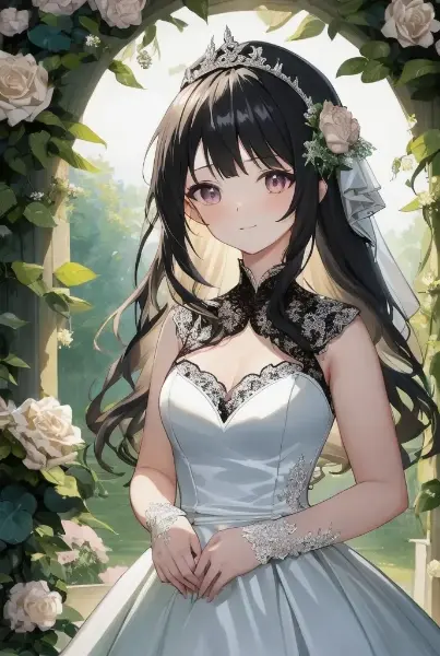 白黒花嫁な黒髪ロングの女の子・その１（４枚）