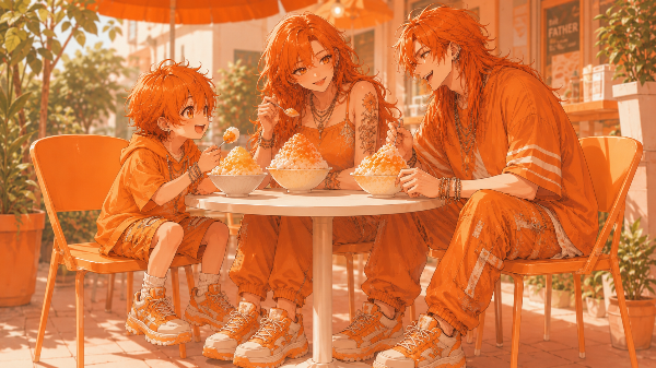 オレンジ味のかき氷（レンジ親子🍊）