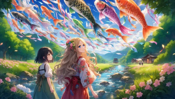 黒髪＆ブロンド・鯉のぼりを見に行った